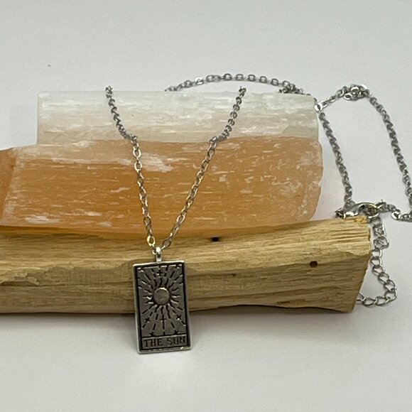 Silver Toned "The Sun" Tarot Card Necklace - Picture 4 of 4